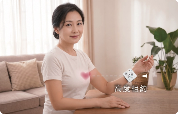 將 PressPro 醫療級充電式智能血壓計 (腕帶式) 放置約心臟水平位置