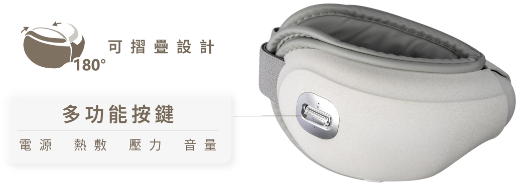 180° 可摺疊設計 | 多功能按鍵 電源 熱敷 壓力 音量